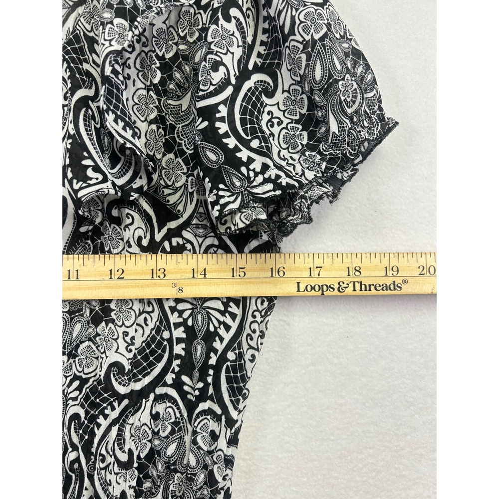 Allison‎ Taylor Black White Paisley Print Peasant Blouse Short Sleeve Women's S - Picture 6 of 8